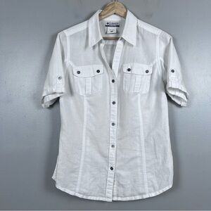Columbia Women's White Linen Blend Lightweight Button Down Blouse Size S